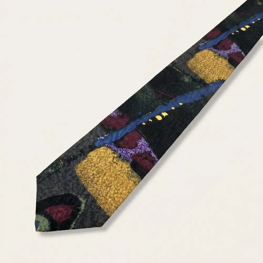 Vintage Retro Design Studios Abstract Art Silk Tie – 90s Geometric Print